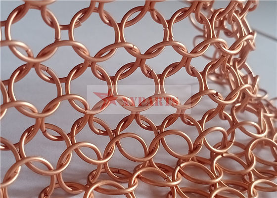 Tissu de cotte de mailles de couleur cuivre de 1,2x10mm pour la décoration architecturale et la maille d'anneaux métalliques
