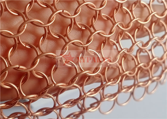 Tissu de cotte de mailles de couleur cuivre de 1,2x10mm pour la décoration architecturale et la maille d'anneaux métalliques