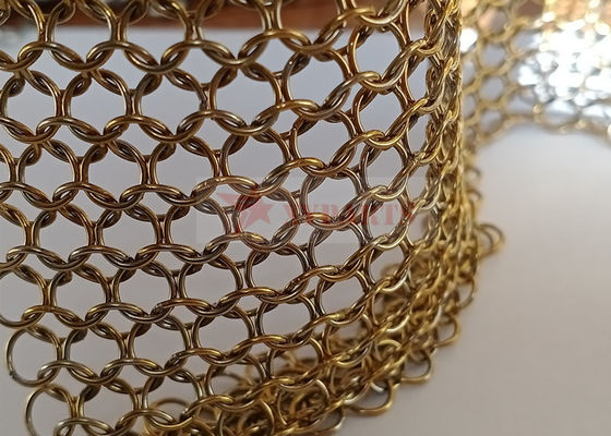 Rideau de maille d'anneau en métal de l'acier inoxydable 316 de la couleur en laiton 0.8x7mm pour la décoration intérieure