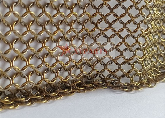Acier inoxydable de rideau en maille de cotte de mailles de couleur d'or pour la conception intérieure