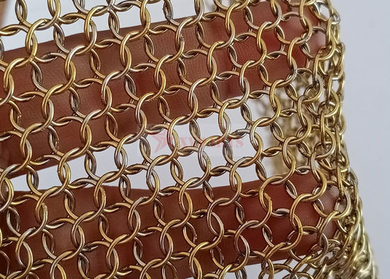 Rideau de maille d'anneau en métal de l'acier inoxydable 316 de la couleur en laiton 0.8x7mm pour la décoration intérieure